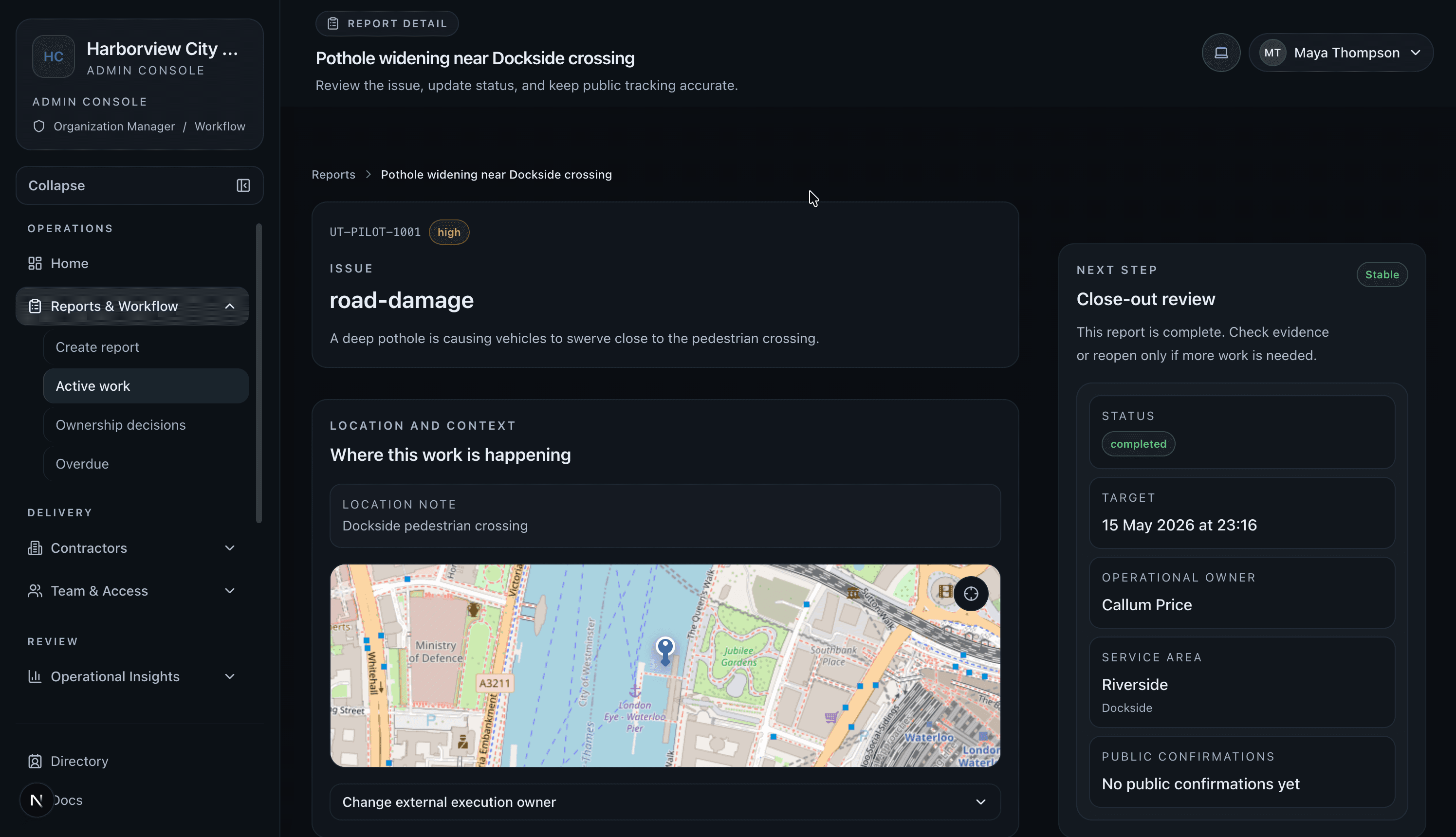 UrbanTrack operational dashboard and contractor mobile app